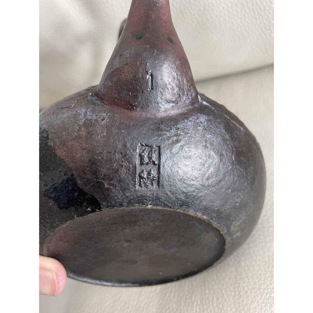 Vintage Japanese Cast Iron Teapot Tea Kettle stamped Enameled Pine Needle Acorn - Picture 2 of 9